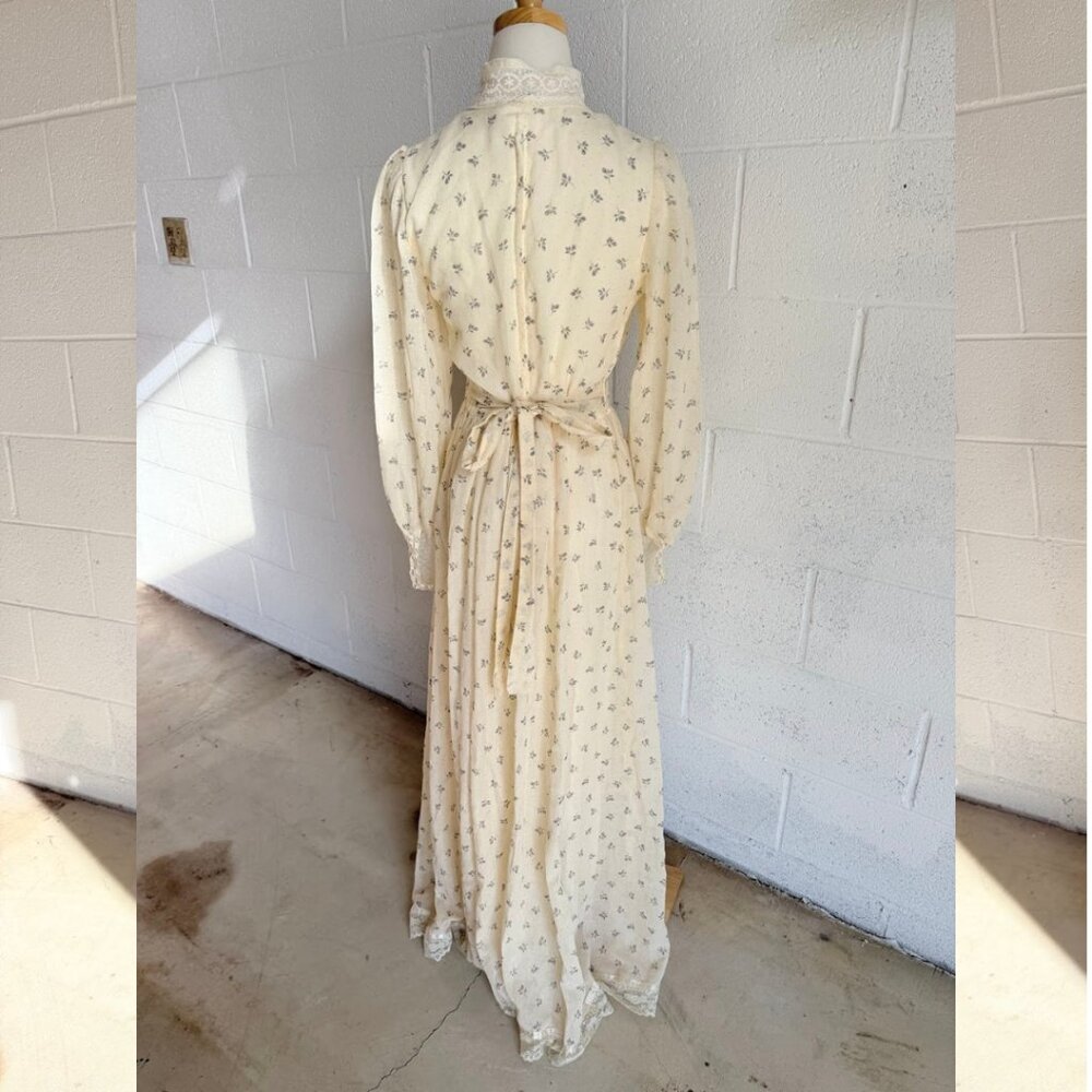 VTG 70's Gunne Sax Dress By Jessica Floral Lace Long Sleeve Maxi Prairie Boho - Picture 4 of 10